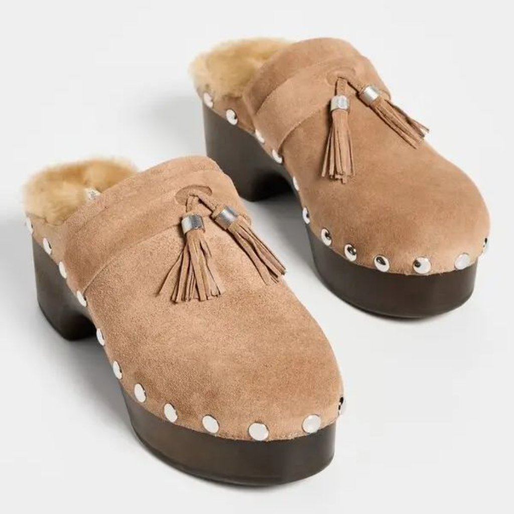 Rag & Bone Johannes Suede Shearling Tassel Clogs Size 40 10 Chunky New $475